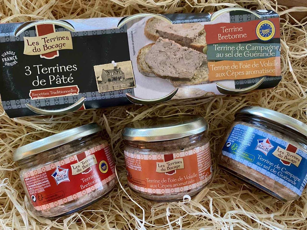Набір французських Паштетів Террінів Les Terrines du Bocage de Pate Лес Террінес 3 види 3шт Скло 540г