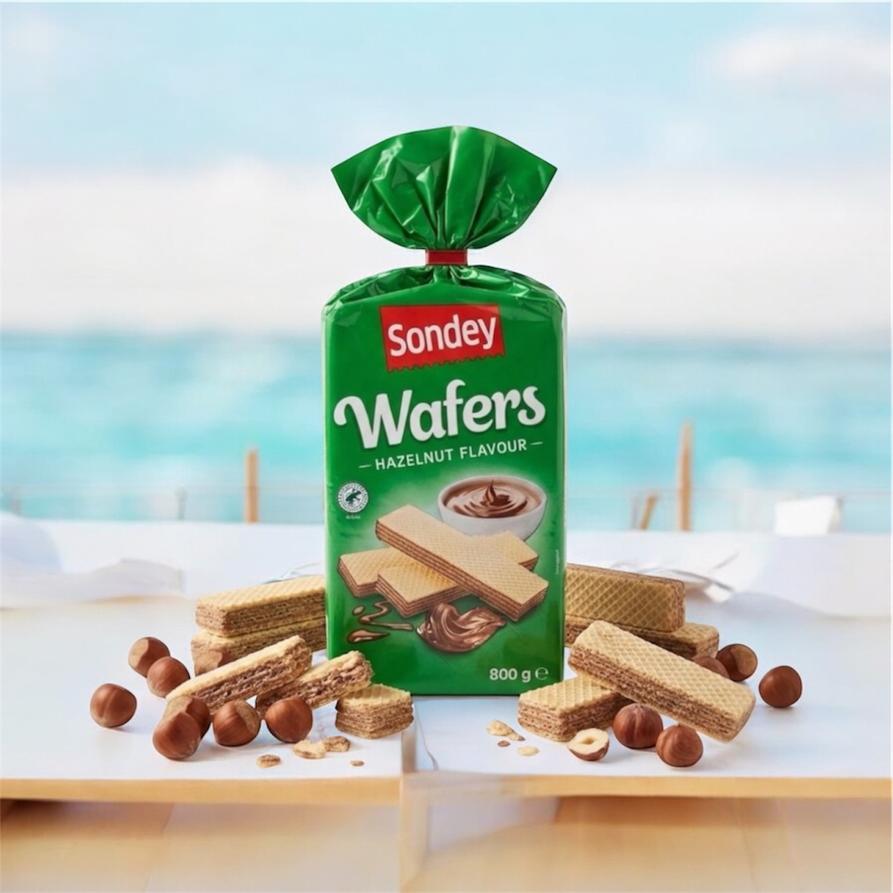 Вафлі вершкові Sondey Wafers Chocolate Hazelnut Flavours Сондей з шоколадним кремом та лісовими горіхами 10шт 800г