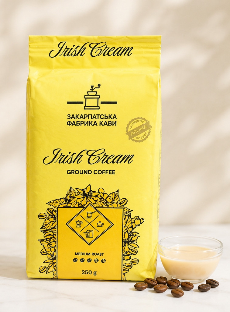 Кава мелена ароматизована ZFC Irish Cream Ground Coffee Medium roast Закарпатська фабрика кави Ірландські вершки Бленд 250г
