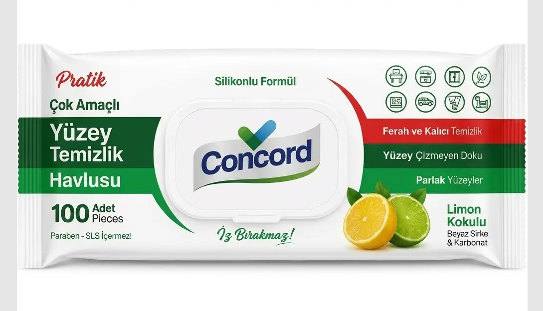 Серветки для прибирання Універсальні Atlas Concord Pratik Surface Cleaning Limon Конкорд Вологі Оцет та Сода з Клапаном 100шт
