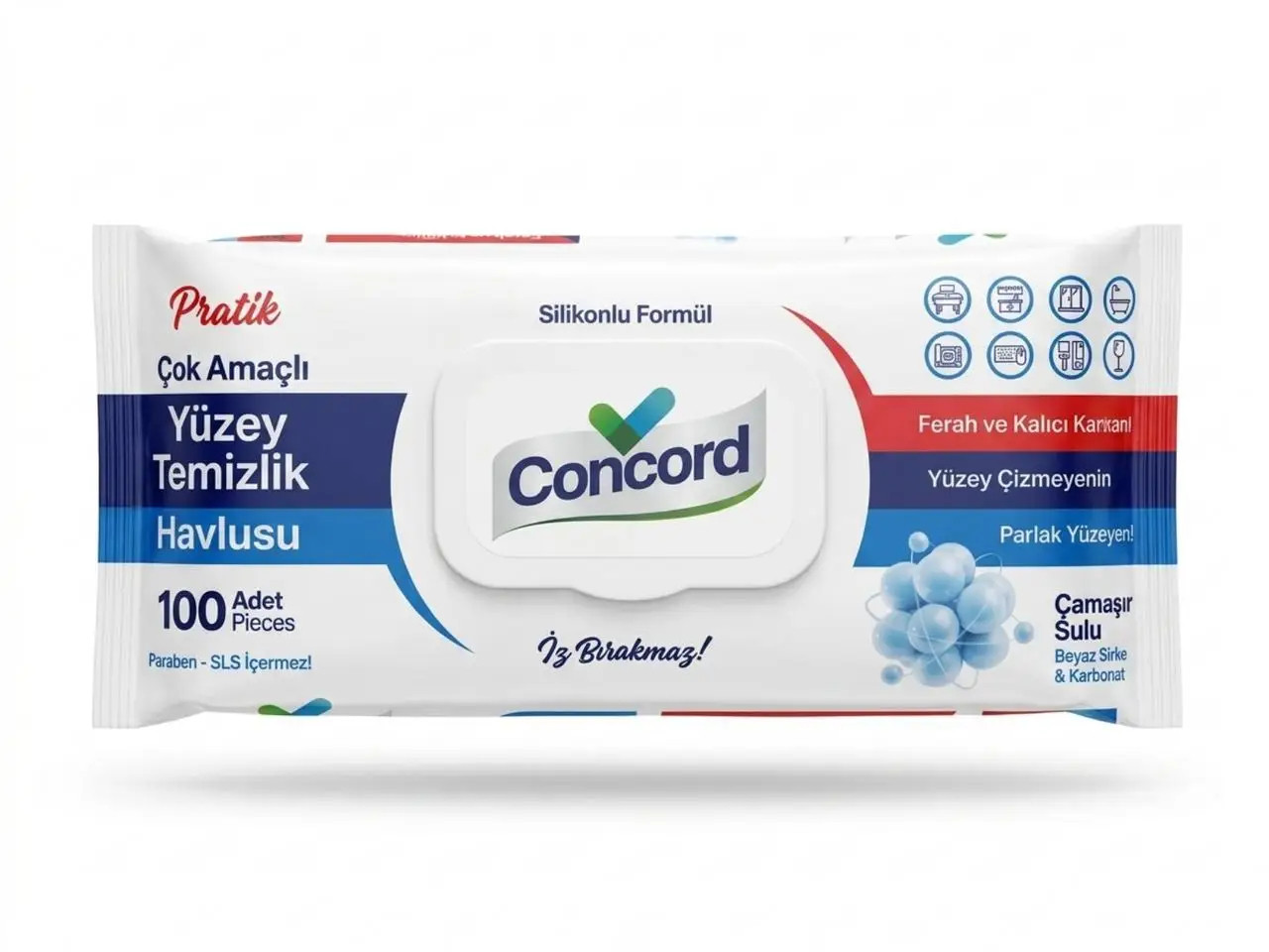 Серветки для прибирання Універсальні Atlas Concord Pratik Camasir Sulu Конкорд Вологі з ефектом Відбілювання з Клапаном 100шт