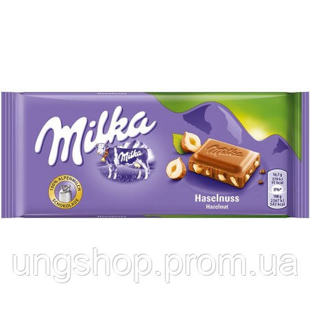 Молочний шоколад Мілка з дробленим фундуком Haselnuss Milka 100 г