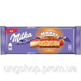 Milka Strawberry Cheesecake — молочный шоколад со вкусом чизкейка, клубникой и печеньем, 300 гр.