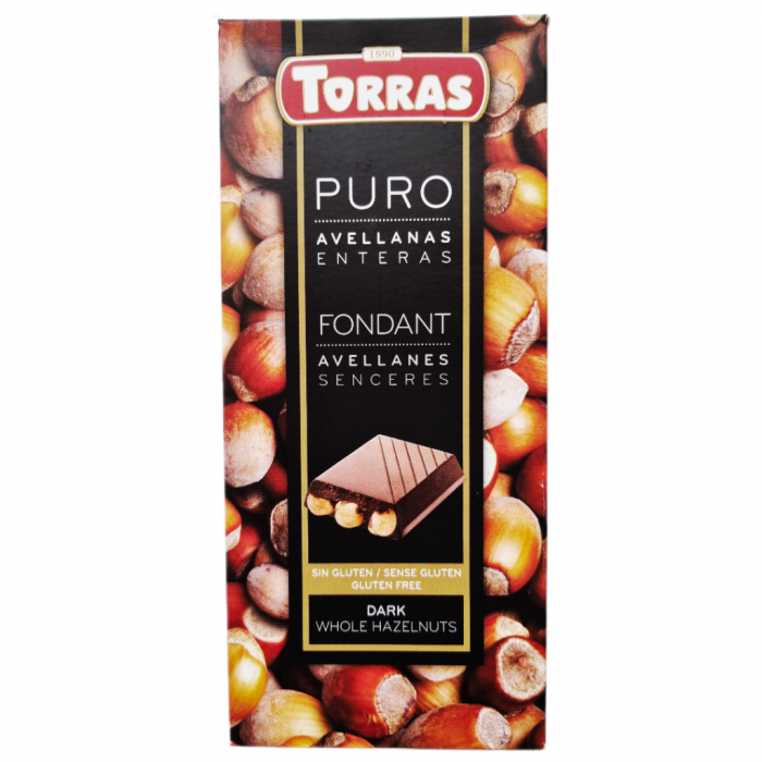 Шоколад чорний Torras Puro з цільним лісовим горіхом 200г. Іспания