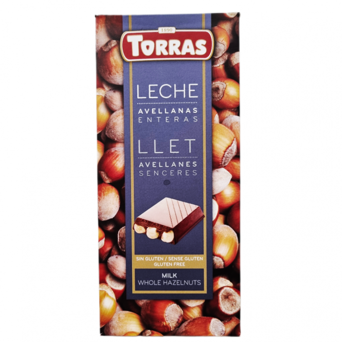 Молочний шоколад Torras LECHE з цільним лісовим горіхом 200г. Іспания