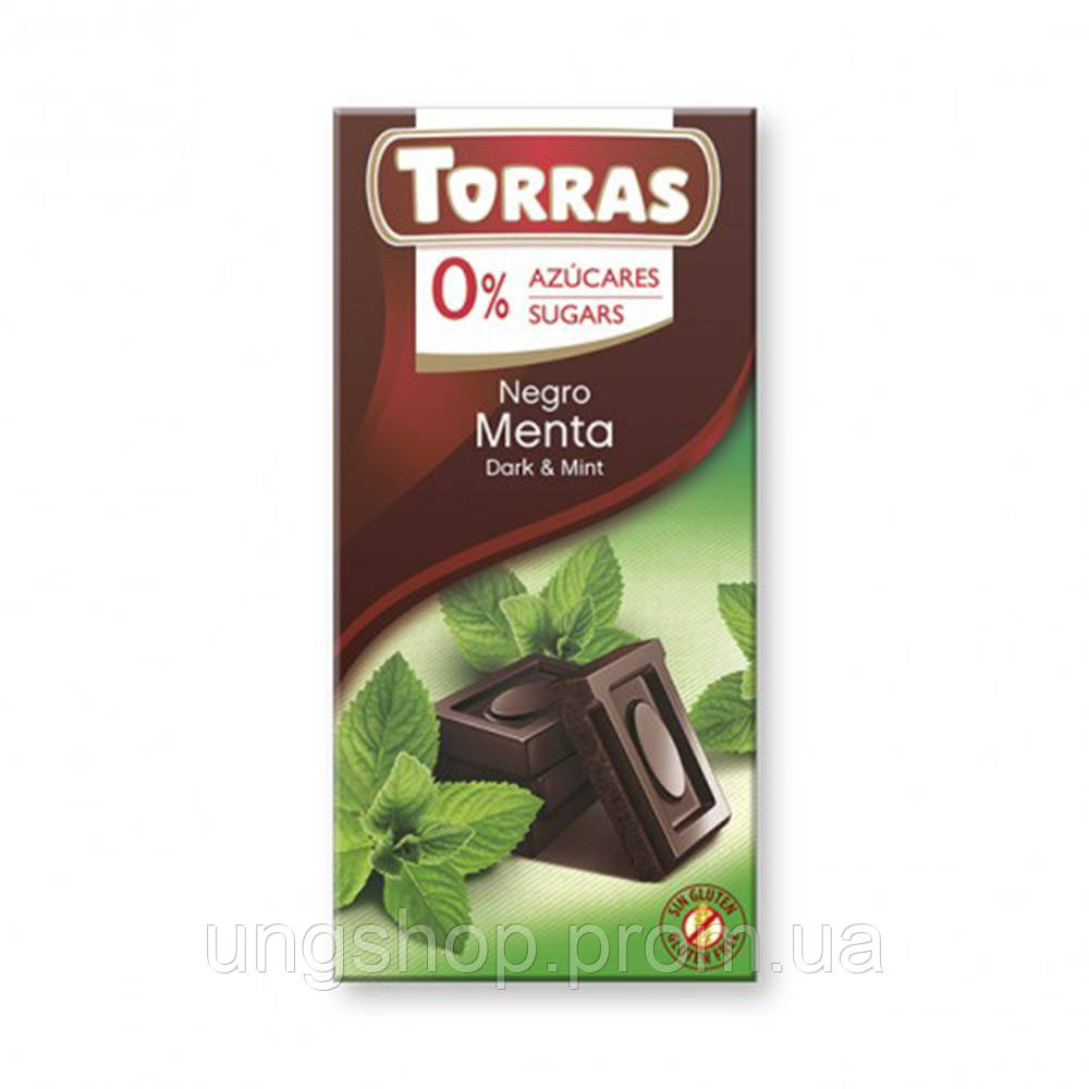 Шоколад черный TORRAS с листьями мяты (БЕЗ САХАРА, БЕЗ ГЛЮТЕНА) 75г