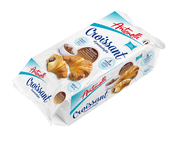 Круасан з листового тіста Antonelli Croissant Classic Two flavoured Chocolate&Milk Cream 5шт з шоколадним та молочним кремом 250г