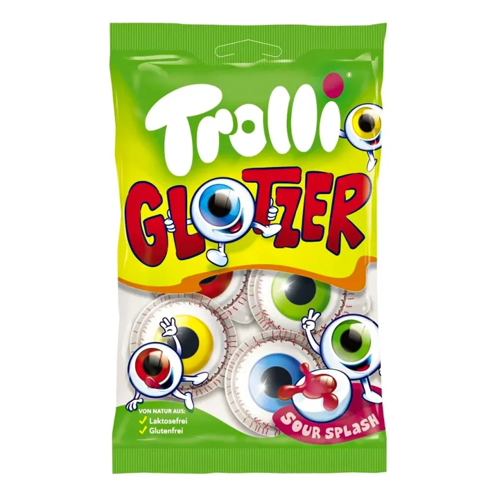 Цукерки жувальні Троллі Очі желейні з кислинкою Trolli Glotzer Sour Splash у формі очей 3D зі смаком фруктів асорті 75г