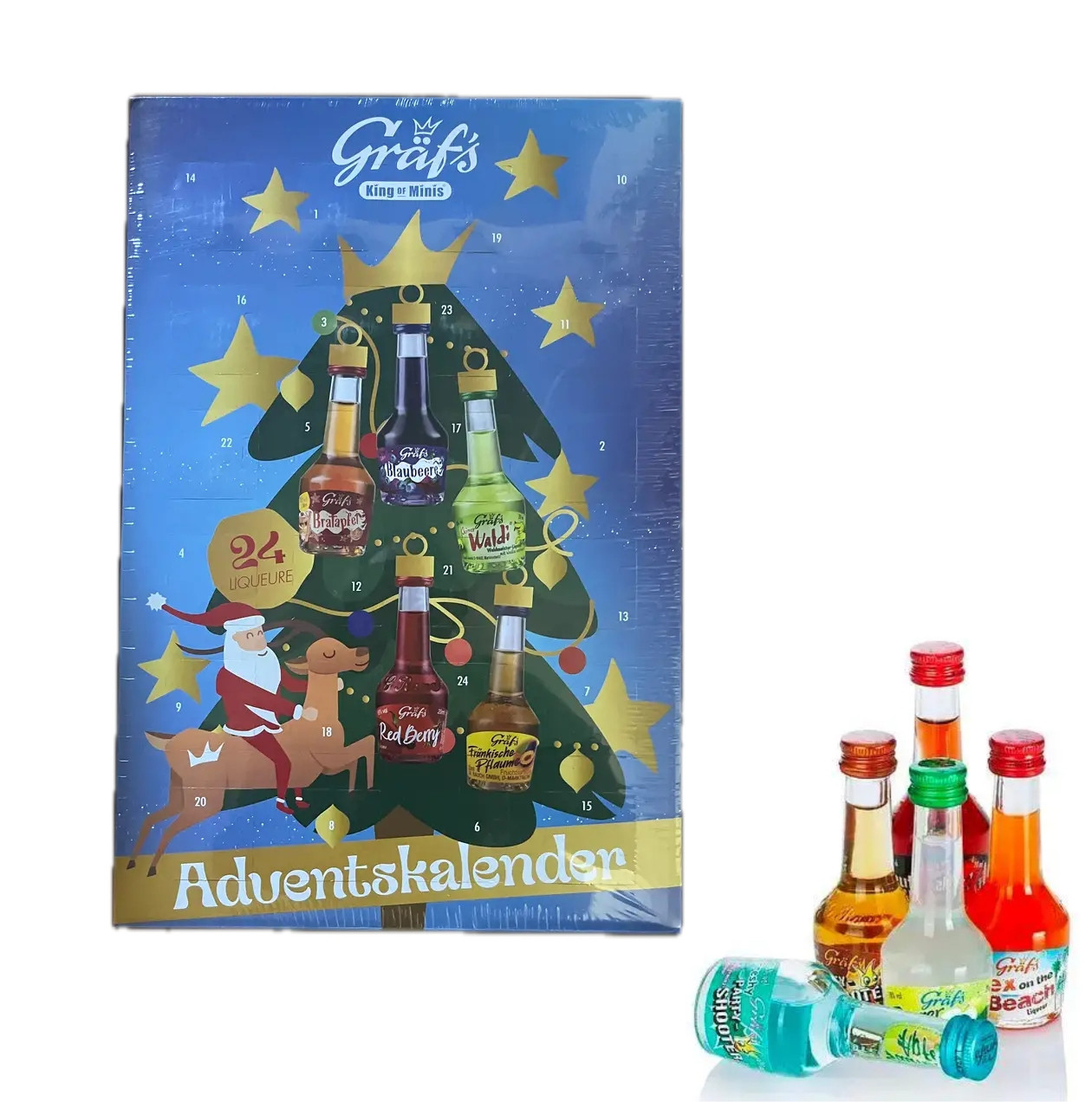 Набір Подарунок 24 Liquers Новорічний Адвент календар Graf's King of Minis Advent Calendar 24 Лікери мініпляшечки Дорослий 480мл