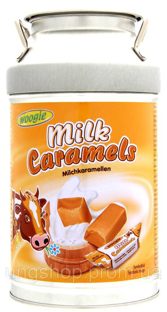 Цукерки Вугі бідончик (копілка) з ірисками Woogie milk caramels 250g