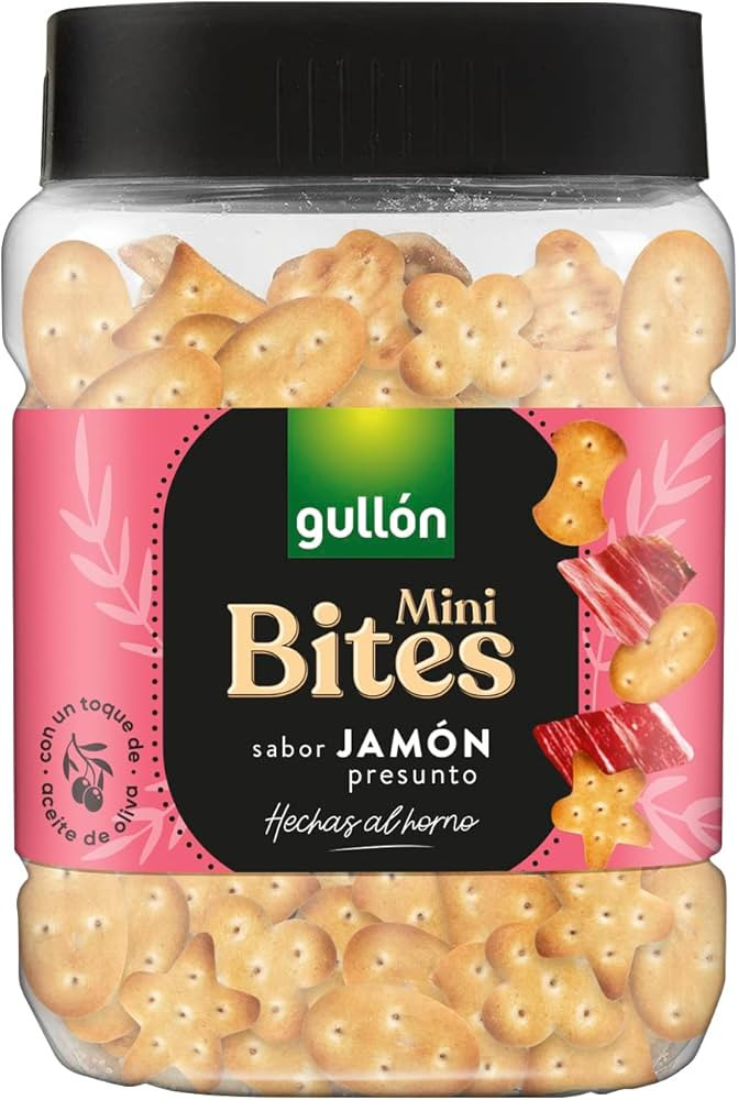 Крекери міні Солоні Gullon Galletas Mini Bites Sabor Jamon presunto Гулон Мікс печива смак Хамона та Шинки Банка з кришкою 250г