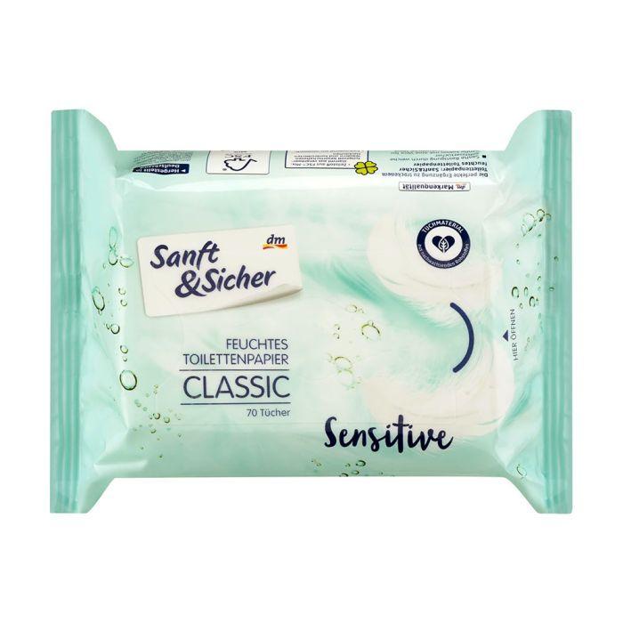 Туалетний вологий папір Розчинний Сінсітів DenkMit Sanft&Sicher Classic Sensitive feuchtes Toilettenpapier для чутливої шкіри 70шт