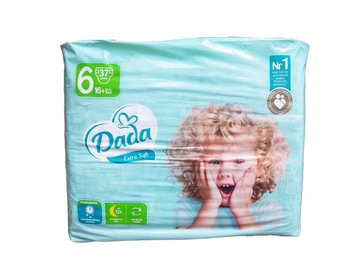 Підгузники з манжетами Суперабсорбуючі DADA 6 Extra Soft Дада памперси вага від 16+кг Гіпоалергенні 37шт