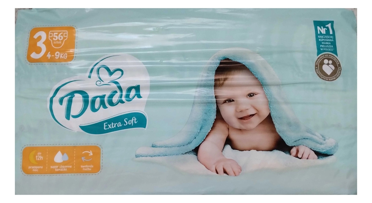 Підгузники з манжетами Суперабсорбуючі DADA 3 Extra Soft Дада памперси вага від 4-9+кг Гіпоалергенні 56шт