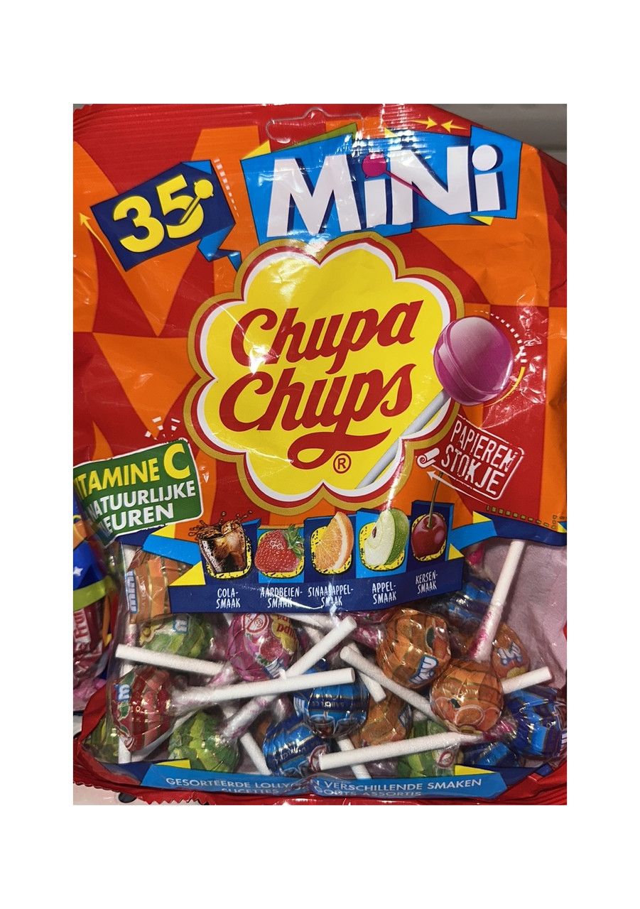 Карамель на палочках Лаліпопс Міні Chupa Chups Mini Lollipops 5 Fruits Vitamin C Чупа чупс фруктовий мікс 5смаків 35шт