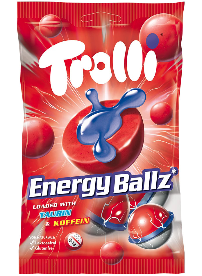 Жувальні гумки у формі Енергетичних Шарів Trolli Energy Balls Loaded with Taurin&Coffein Тролі шари з Таурином та кофеїном 4шт 75г