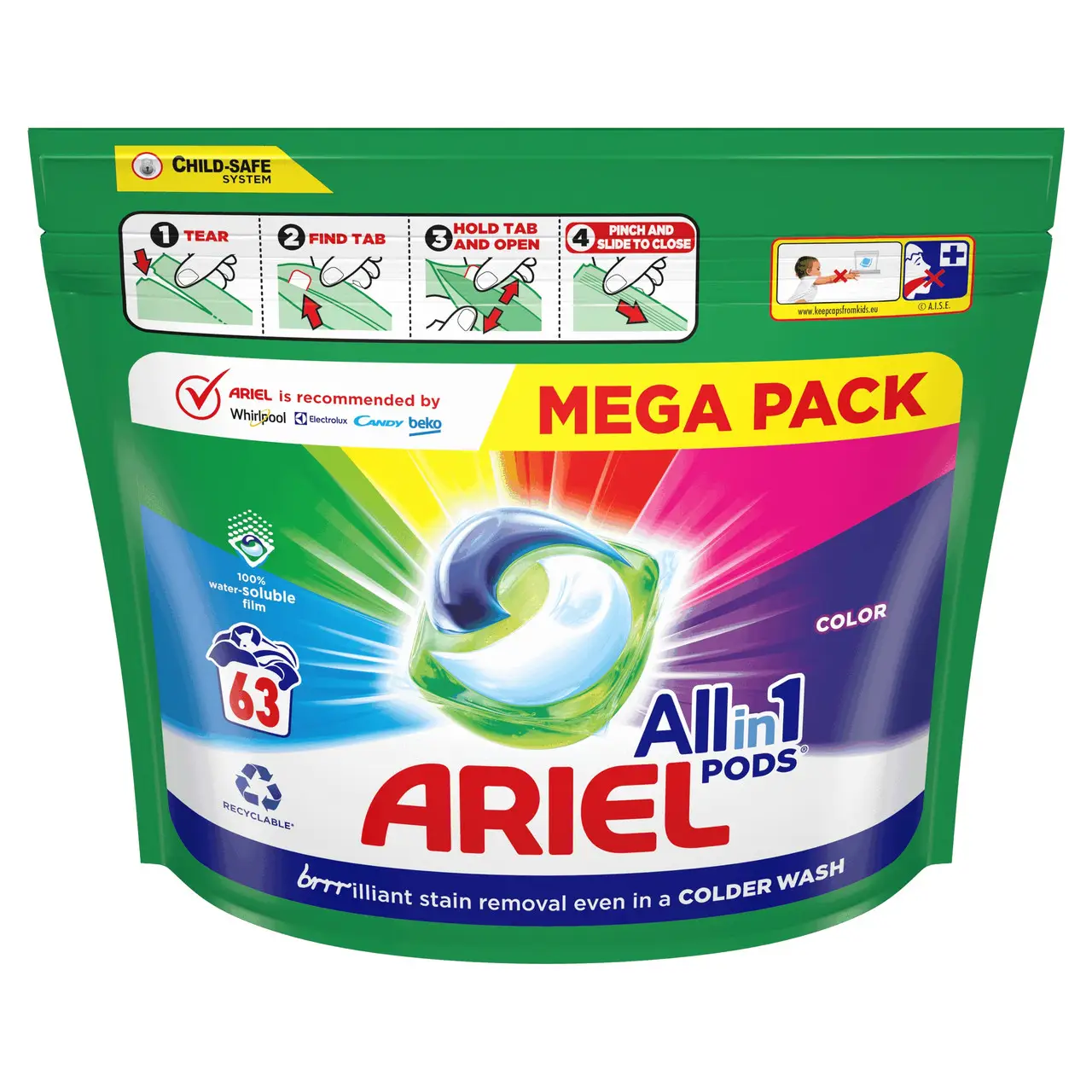 Капсули для прання Ariel Color для кольорової білизни, 63 шт