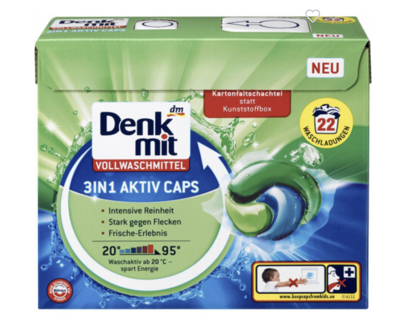 Капсули для прання білих речей Denkmit 3in1 Aktiv Caps 22 шт