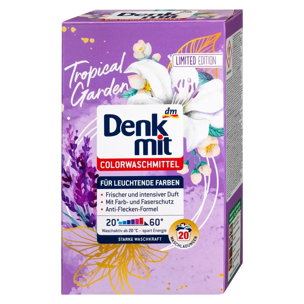 Пральний порошок для кольорових речей DenkMit Tropical Garden 1,3кг (20 прань) з ополіскувачем квіти Лімітована серія
