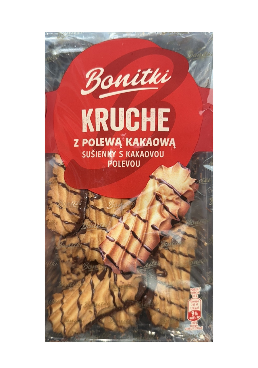 Печиво пісочне Палочки Biedronka Bonitki Kruche o polewa Kakaowa Боніткі Кручені з Шоколадною присипкою 18шт 300г