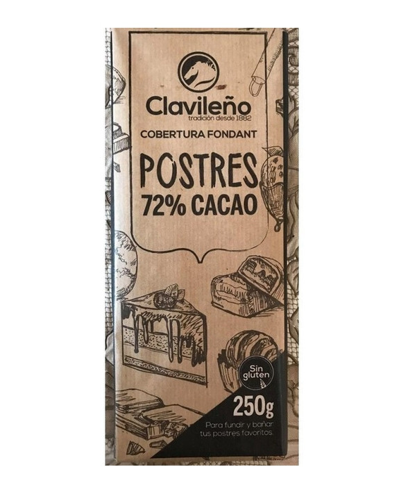 Шоколад Чорний без глютену Плитка Clavileno Postres Cobertura Fondant 72% Cacao Клавілено Пострес какао 250г