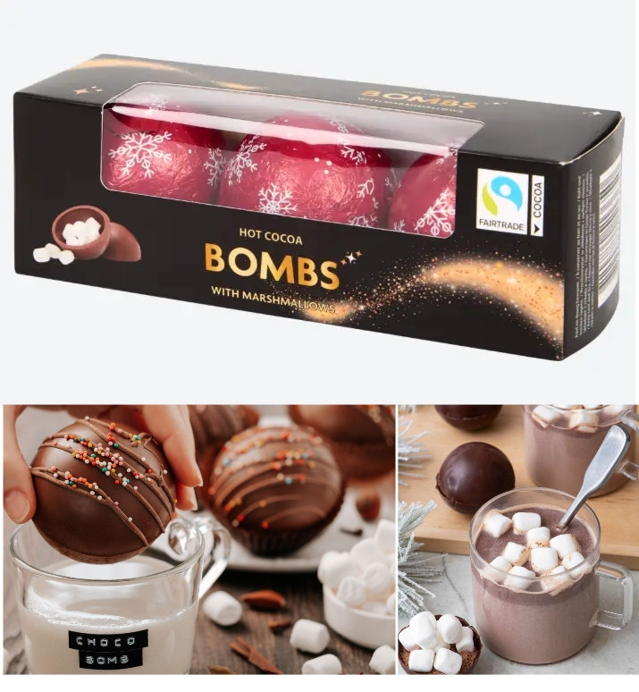 Шоколадні бомбочки-кульки з Маршмеллоу ABS Sweets Hot Cocoa Bombs with Marshmallows для Какао та гарячого Шоколаду 3шт 72г