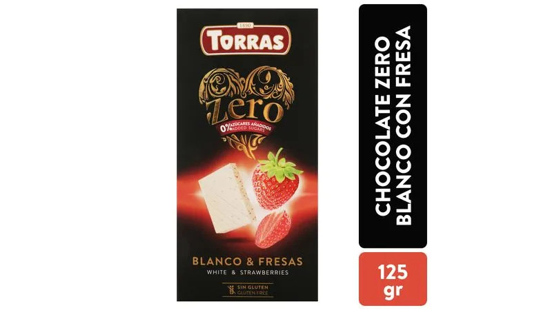 Шоколад Білий без Глютену Torras Zero White&Strawberries Chocolate 0% Торас Зеро з Полуницею Плитка 100г