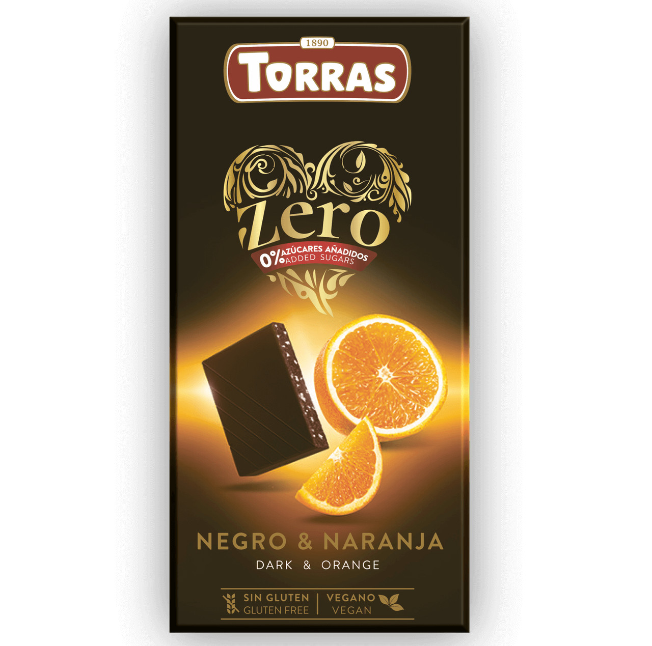 Шоколад Чорний без Глютену Torras Zero Dark&Orange Chocolate 0% Торас Зеро Чорний з Апельсином Плитка 100г