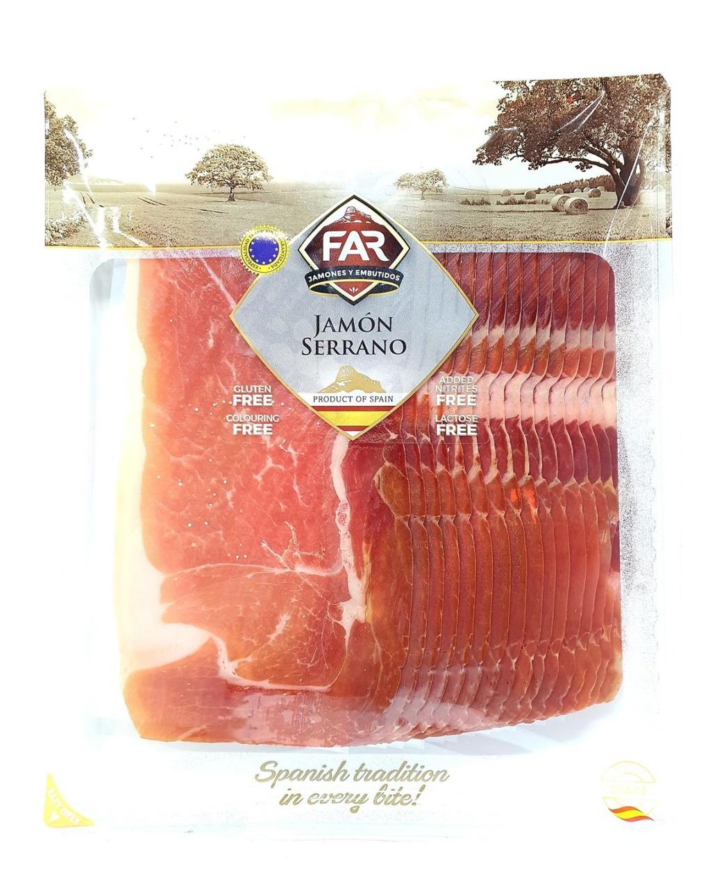 Хамон слайси Мясо іспанська свинина Far Jamon Serrano Фар Серрано Нарізка Блістер без Глютену без Лактози 250г