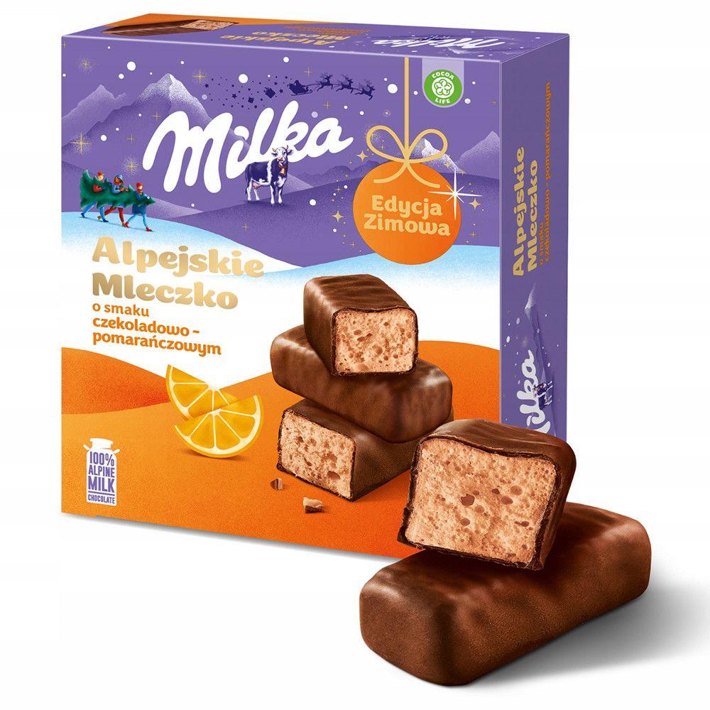 Цукерки Пташине Молоко Milka Alpejskie Mleczko Orange Мілка Альпійське молочко з шоколад з Апельсином Коробка 16шт 330г