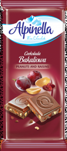 Шоколад молочный с арахисом и изюмом Alpinella Czekolada Peanuts and Raisins 90 гр альпинелла