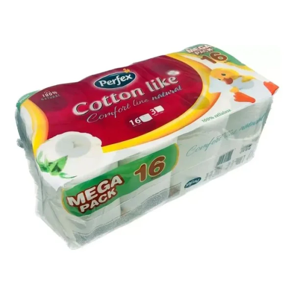 Туалетний папір у рулонах Perfex Cotton like Comfort Line natural трьохшаровий 16шт - 1