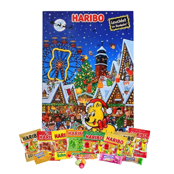 Набір Подарунок Новорічний Адвент календар Haribo Advent calendar Leuchtet im Dunkeln пакетики цукерок Харібо Дитячий 300г - 2