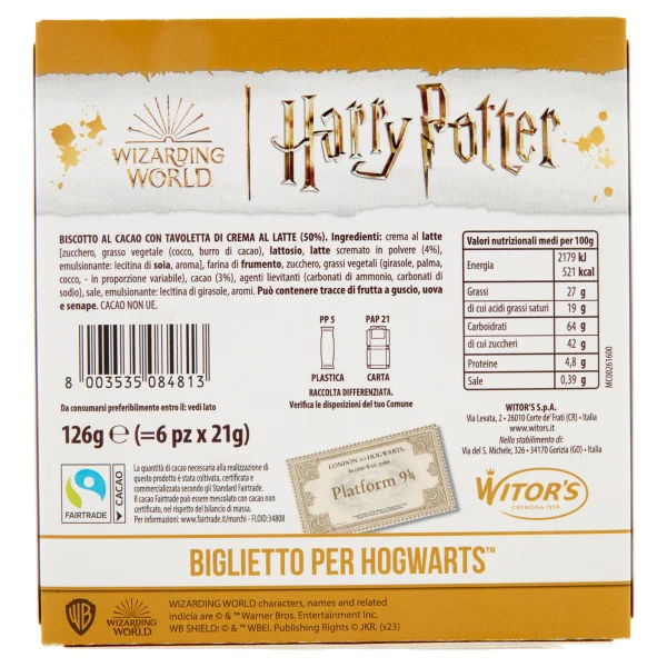 Батончик з Чорним шоколадом та печивом з какао Witor's Harry Potter Biglietto Per Hogwarts Білет на поїзд у Хогвардс 6шт 126г - 2