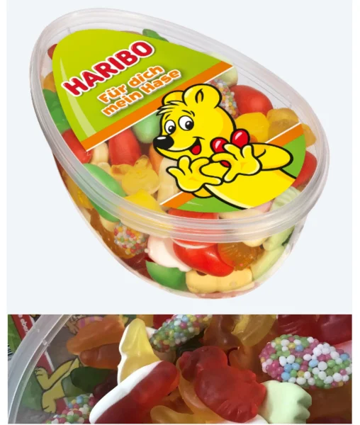 Цукерки желейні Великодні Haribo Osterei Für dich mein haze Fruit Mix Харібо жувальні Фруктовий мікс пластиковий Бокс Яйце 600г - 1