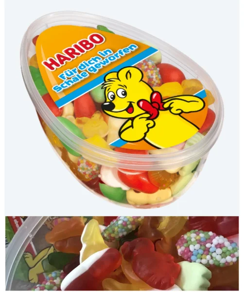 Цукерки желейні Великодні Haribo Osterei Für dich in schale geworfen Fruit Харібо жувальні Фруктовий мікс пластик Бокс Яйце 600г - 1