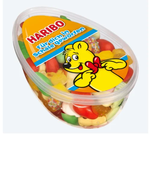 Цукерки желейні Великодні Haribo Osterei Für dich in schale geworfen Fruit Харібо жувальні Фруктовий мікс пластик Бокс Яйце 600г - 2