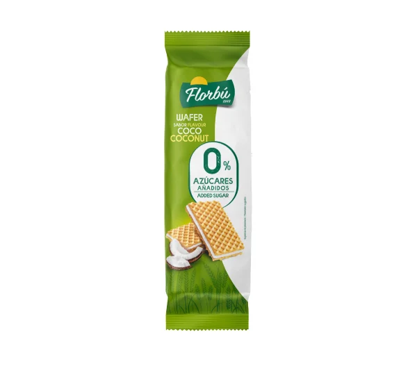 Вафлі світлі Без цукру Florbu Wafer sabor flavour Coconut 0% sugar Флорбу вершковий крем з Кокосом 150г - 1