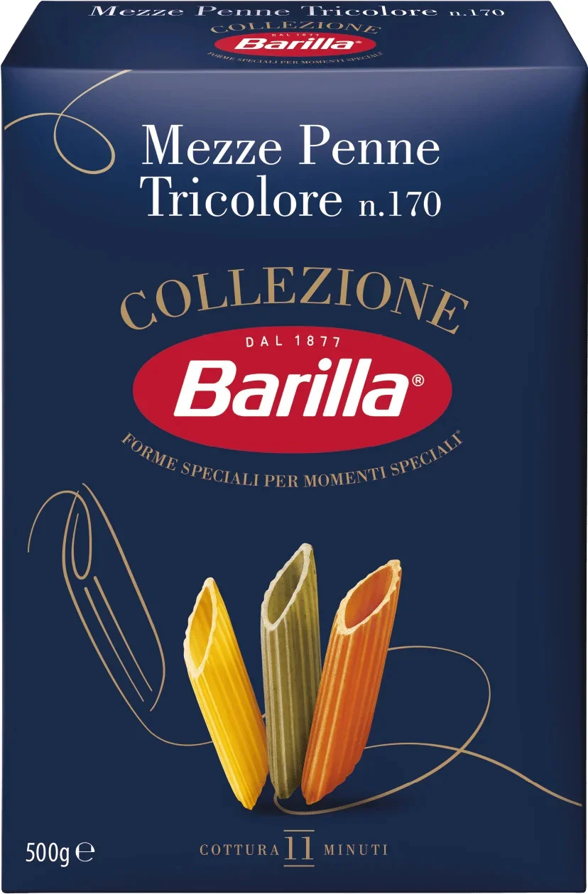 Макарони Мецце Пенне №170 Barilla Collezione Mezze Penne Tricolore Барілла Паста спіральні Трубочки Триколірні Шпинат Томати 500г