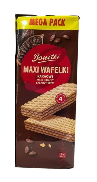 Вафлі солодкі Biedronka Bonitki Maxi Wafelki Mega Pack Kakaowe Боніткі з какао кремом 10шт 450г - 1
