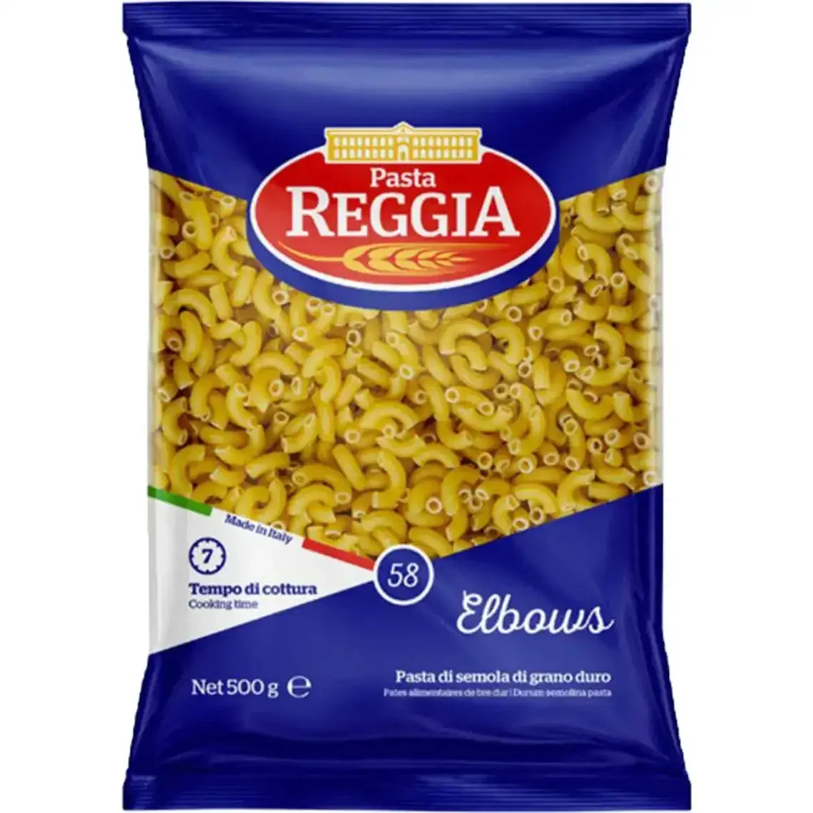 Макарони Ріжки Pasta Reggia №58 Elbows Реджія Паста Макарони Елбов лікті Пшеничні Тверді сорти 500г