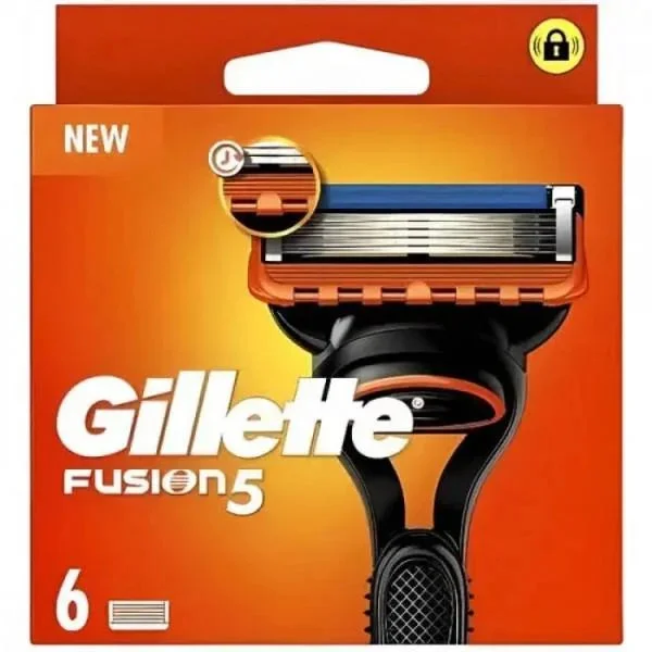 Касети Леза змінні Бритви Чоловічі Gillette Fusion5 New Cartrige Джілет Фьюжн5 Картріджі одноразові Змащувальна змужка 5лез 6шт - 1