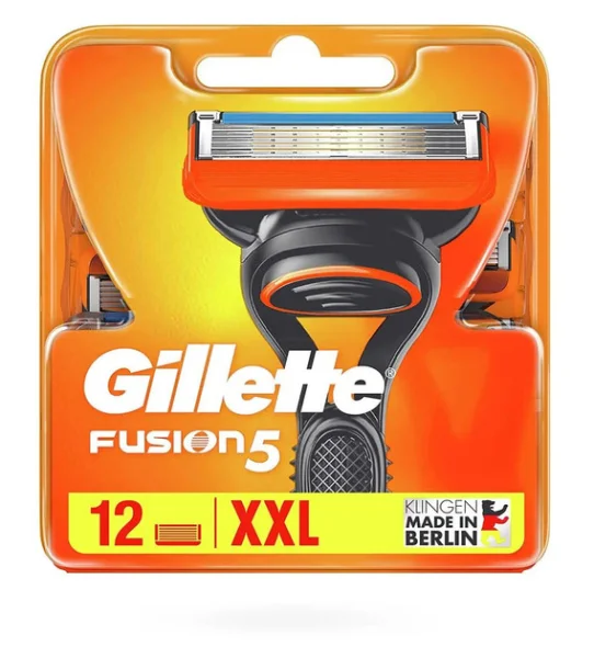 Касети Леза змінні Бритви Чоловічі Gillette Fusion5 Cartrige XXL Джілет Фьюжн5 Картріджі одноразові Змащувальна змужка 5лез 12шт - 1