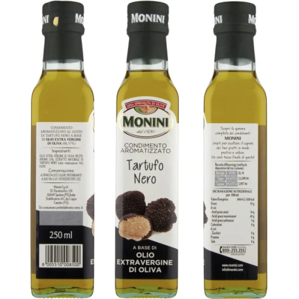 Оливкова олія Ароматизована приправа Monini Tartufo Nero Extra Vergine Olio di Oliva Моніні холодний віджим Чорний Трюфель 250мл - 2