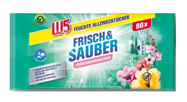 Серветки вологі для Прибирання Універсальні W5 Multi Surface allzwecktücher Frisch&Sauber Frühlingserwachen В5 з Клапаном 80шт - 1