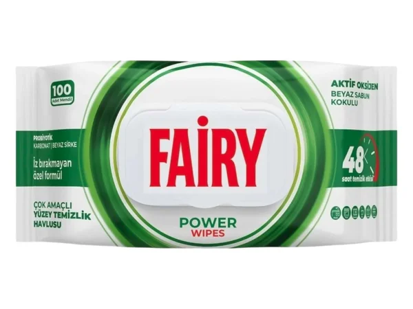 Вологі серветки для прибирання Універсальні Fairy Power Wipes Active Oxy Фейрі плямовивідні Активний кисень з оцтом содою 100шт - 1