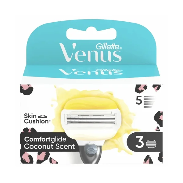 Касети Леза змінні Бритви Жіночі Gillette Venus Comfortglide Skin cushion Coconut Картріджі одноразові Змащувальна змужка Кокос 5лез 3шт - 1