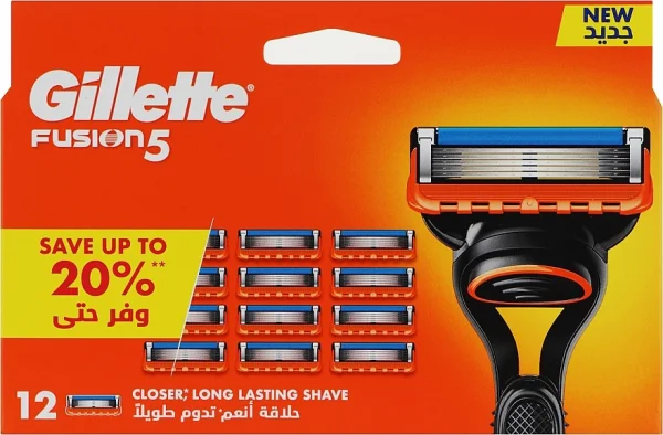 Касети Леза змінні Бритви Чоловічі Gillette Fusion5 Cartrige Long Джілет Фьюжн5 Картріджі одноразові Змащувальна змужка 5лез 12шт - 1