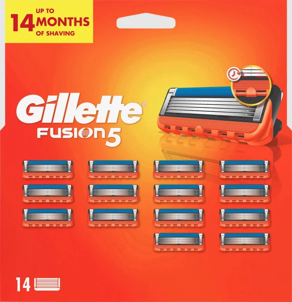 Касети Леза змінні Бритви Чоловічі Gillette Fusion5 Cartrige Джілет Фьюжн5 Картріджі одноразові Змащувальна змужка 5лез 14шт - 1