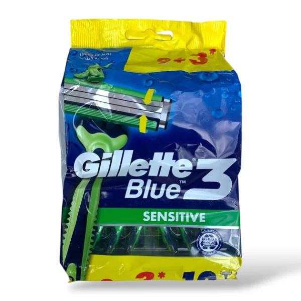 Бритви для гоління Чоловічі Gillette Blue3 Sensitive Comfort Gel Джілет Блу Сенсітів одноразові змужка АлоеВера 3леза 12шт - 1